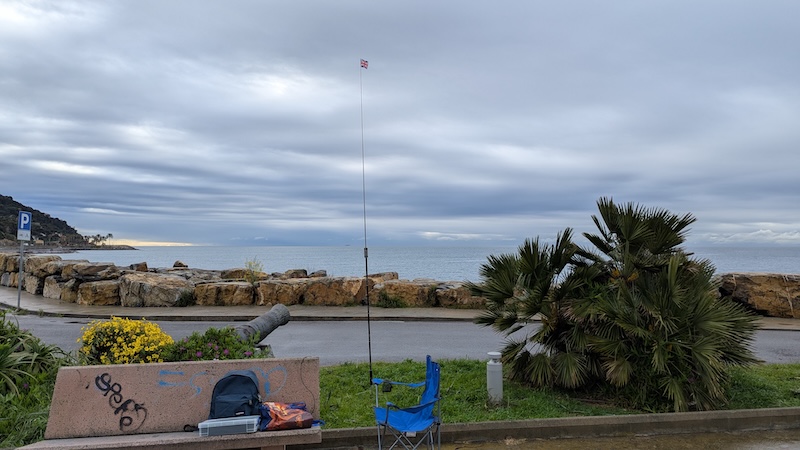 My equipment on the shore of the Mediterranean Sea.