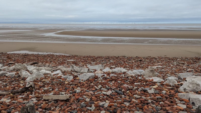 Bricks and rubble on Crosby Beach.