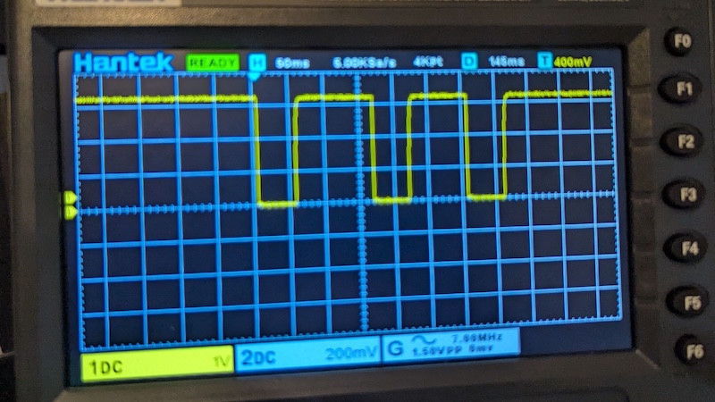 Oscilloscope trace of my Morse sending.